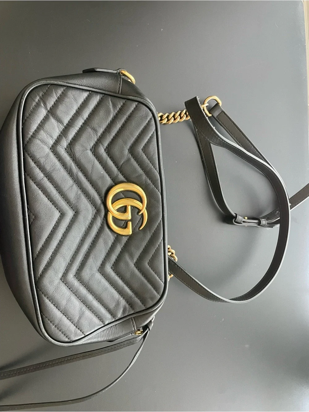 Gucci Black Quilted Leather Crossbody with Gold Double G